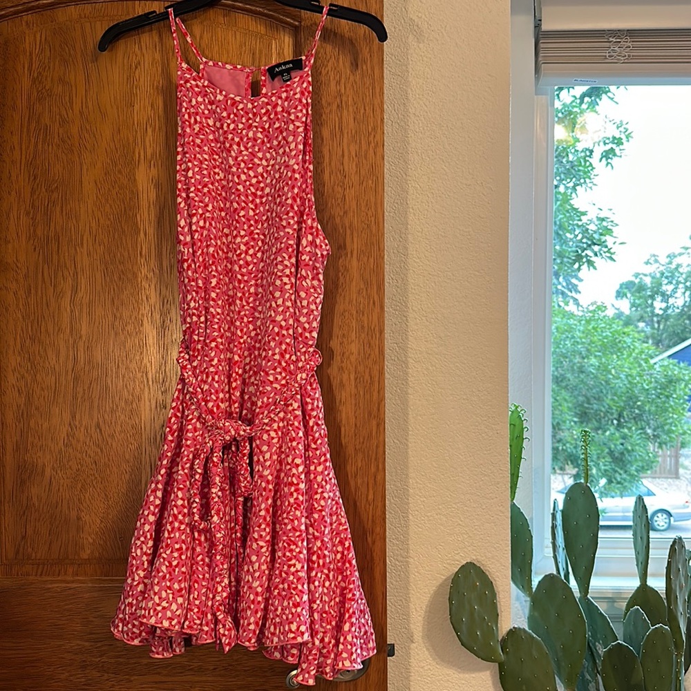 High Neck Flowy, Belted Mini Dress